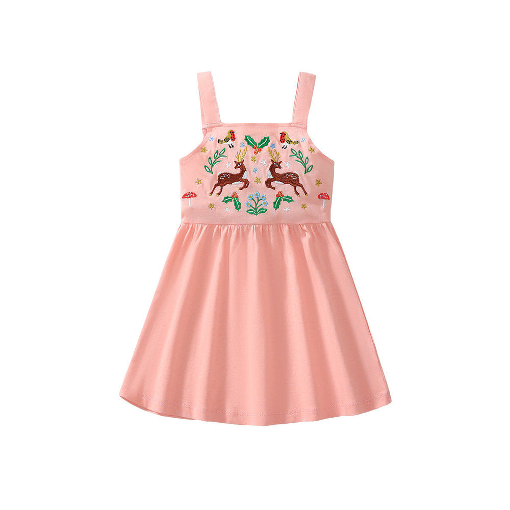 MyKids-USA® Girls Sleeveless Symmetrical Cartoon Pattern Strap Dress-0