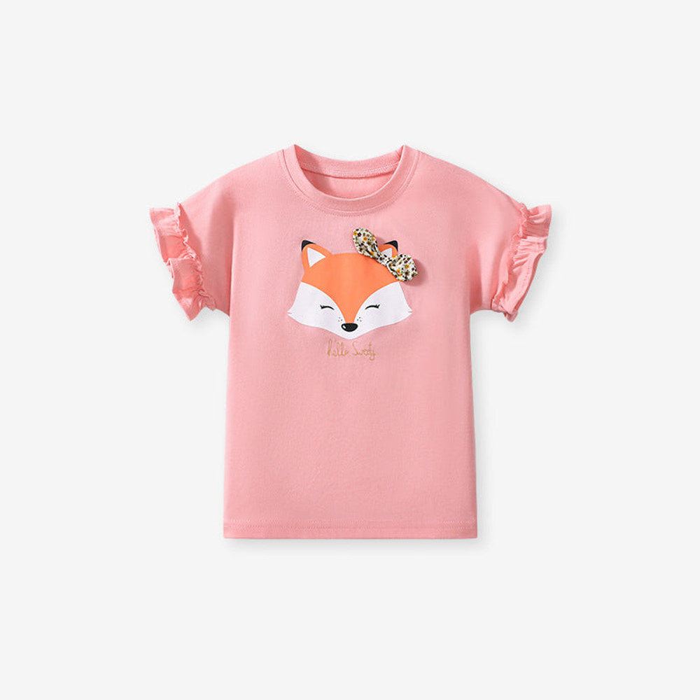 MyKids-USA® Girls’ Cute Fox Cartoon Pattern Short Sleeves T-shirt in European and American Style for-1