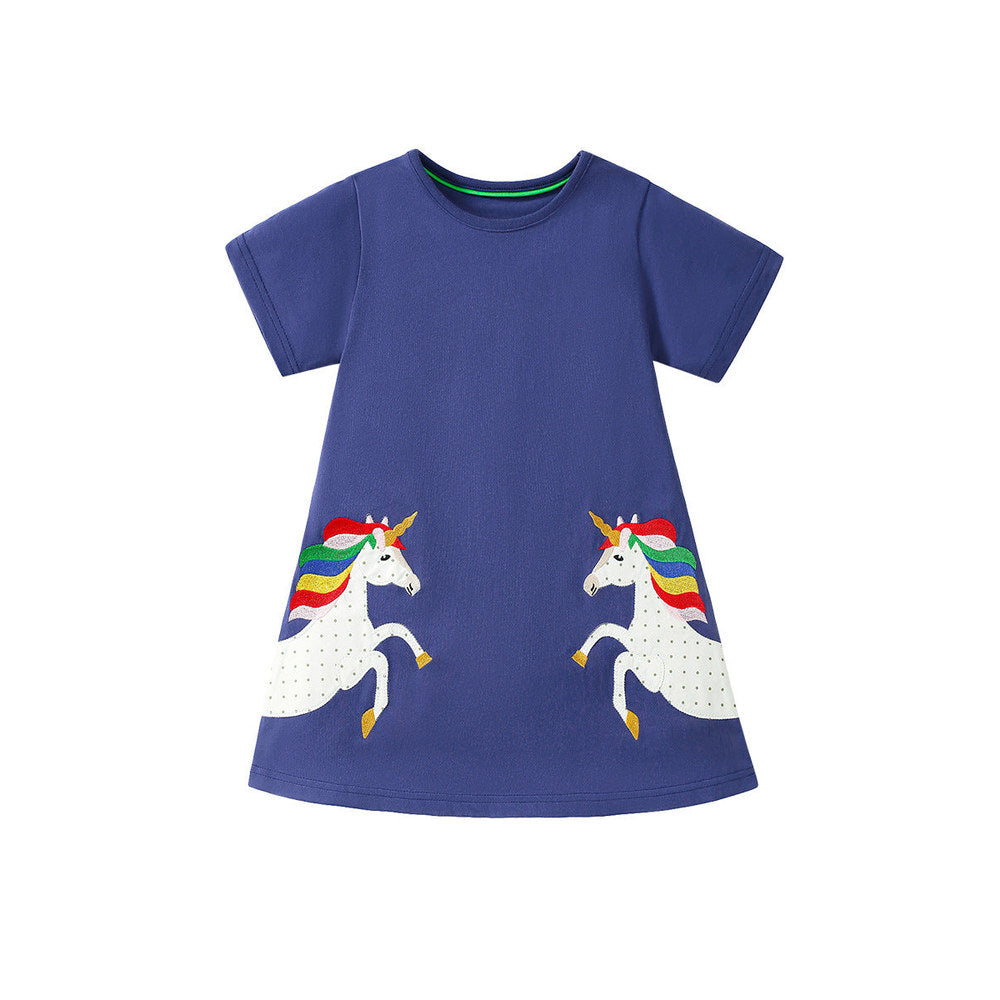 MyKids-USA® European and American Style Short Sleeve Horse Pattern Princess Dress for Girls, Dress for Toddlers and Young Children-0