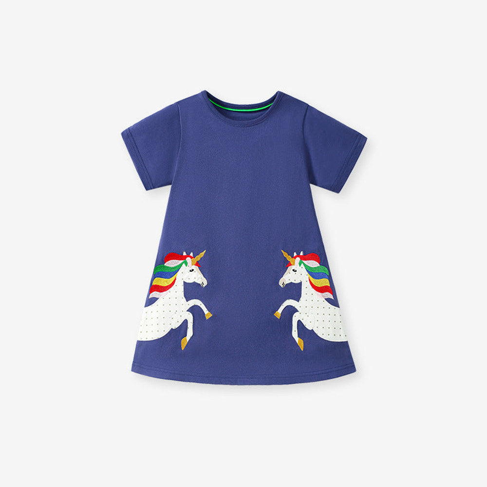 MyKids-USA® European and American Style Short Sleeve Horse Pattern Princess Dress for Girls, Dress for Toddlers and Young Children-1