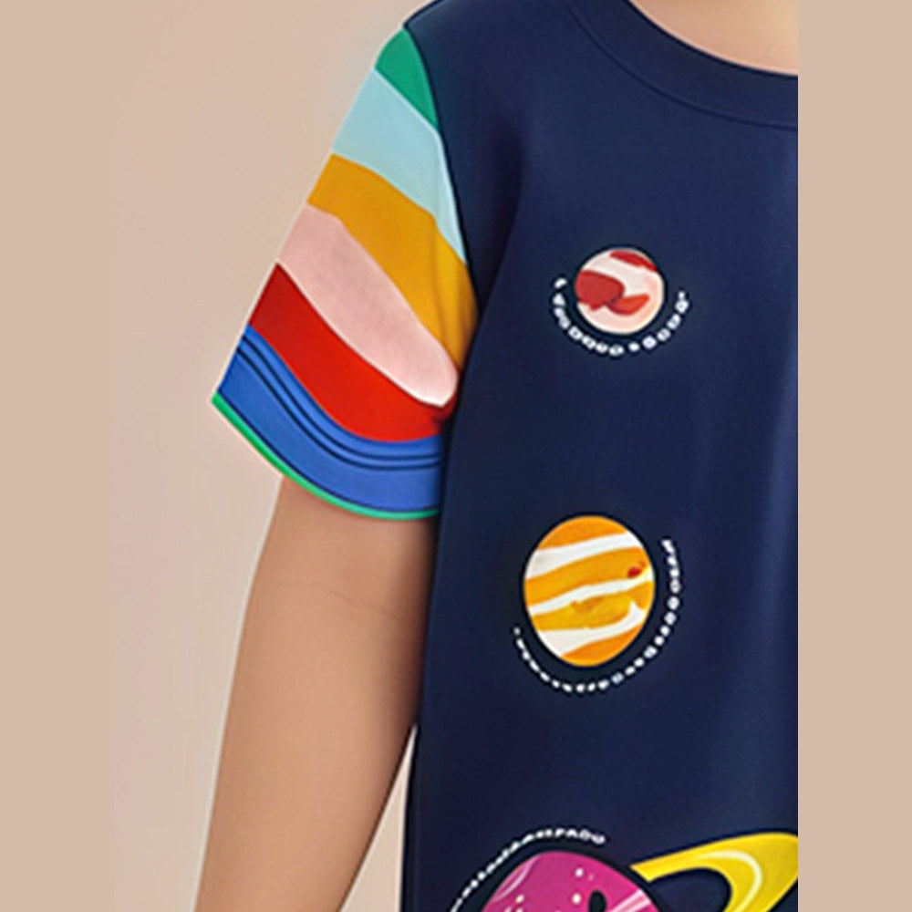 MyKids-USA® Striped Dress for Girls, European and American Cute Animals Cartoon Printed Dress-2