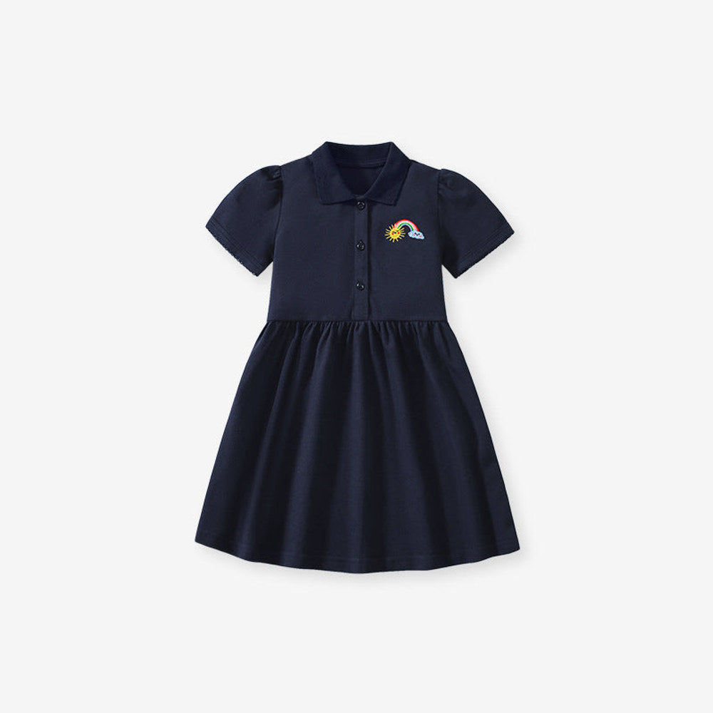 MyKids-USA® Polo Style Dress for Girls, European and American Cute Rainbow Embroidery Pattern Dress-2