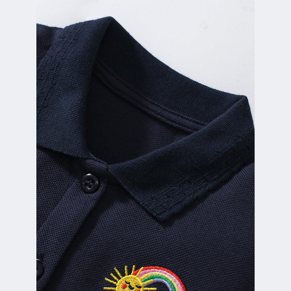 MyKids-USA® Polo Style Dress for Girls, European and American Cute Rainbow Embroidery Pattern Dress-3