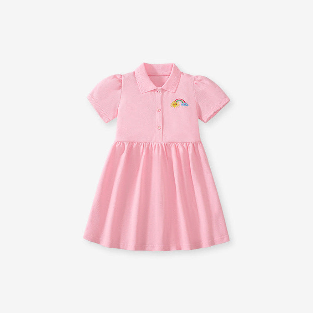 MyKids-USA® Polo Style Dress for Girls, European and American Cute Rainbow Embroidery Pattern Dress-4