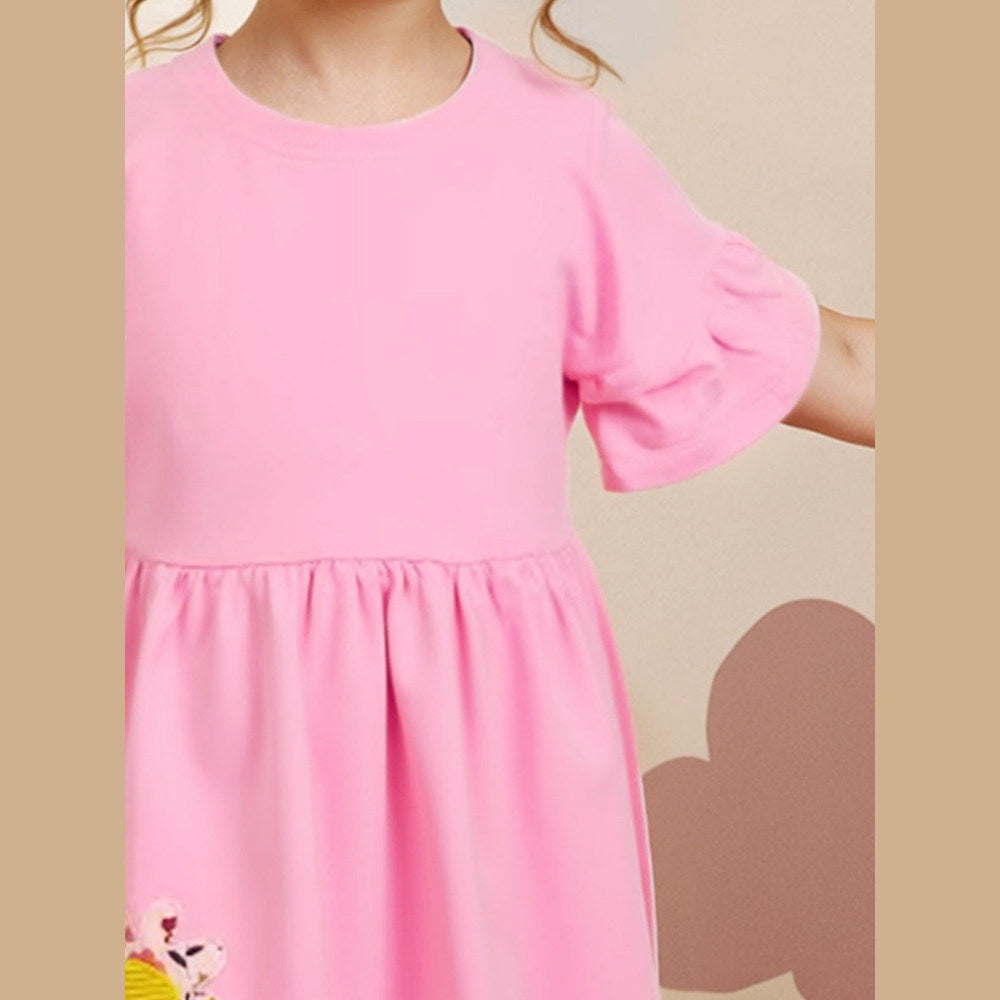 MyKids-USA® Pink Dress for Girls, European and American Cute Animals Cartoon Pattern Dress-0