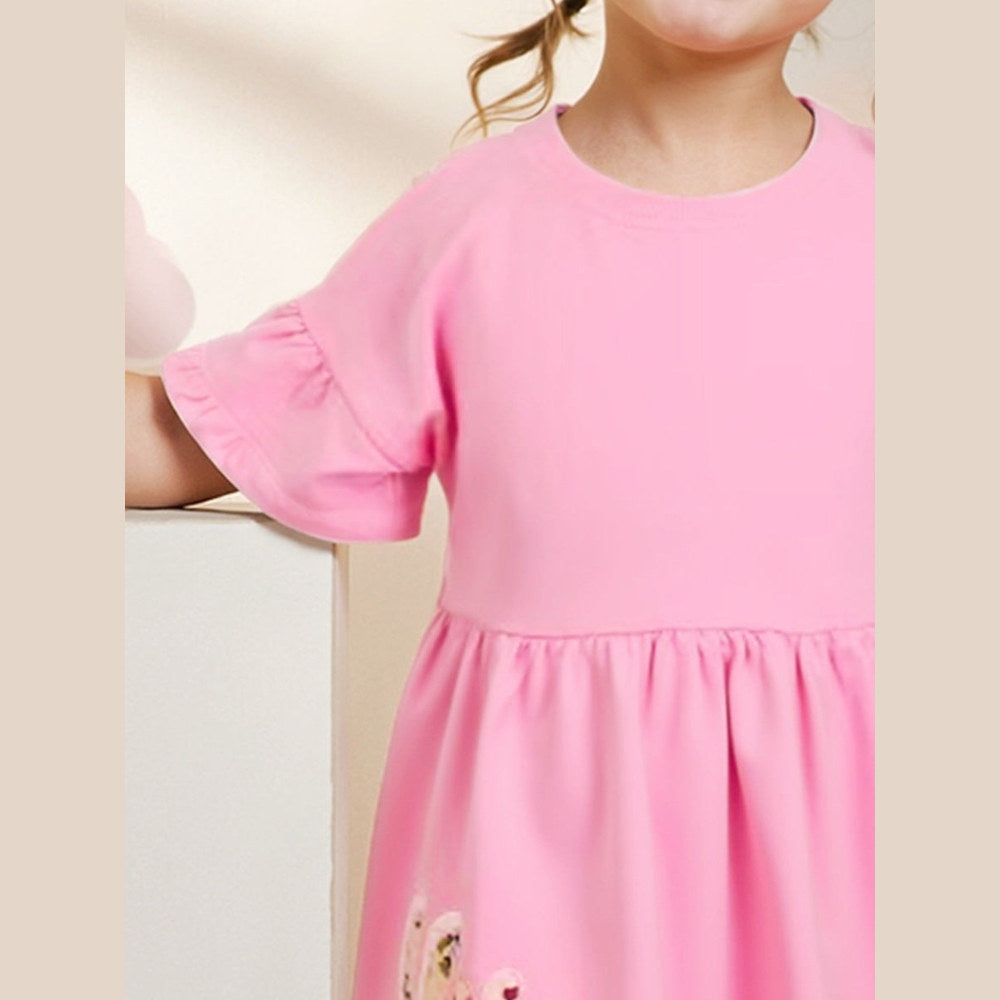 MyKids-USA® Pink Dress for Girls, European and American Cute Animals Cartoon Pattern Dress-1