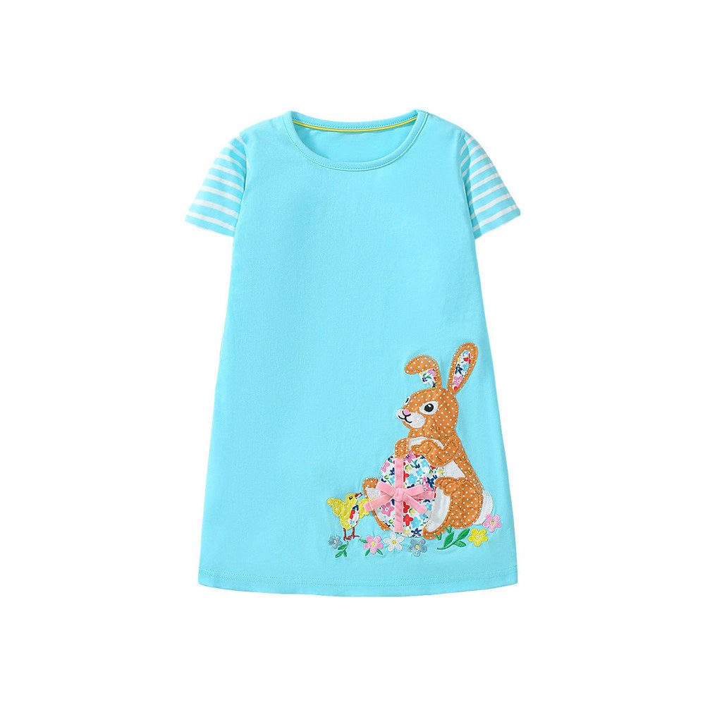 MyKids-USA® Cartoon Short-sleeved Dress with Crew Neck for Stylish Girls-0