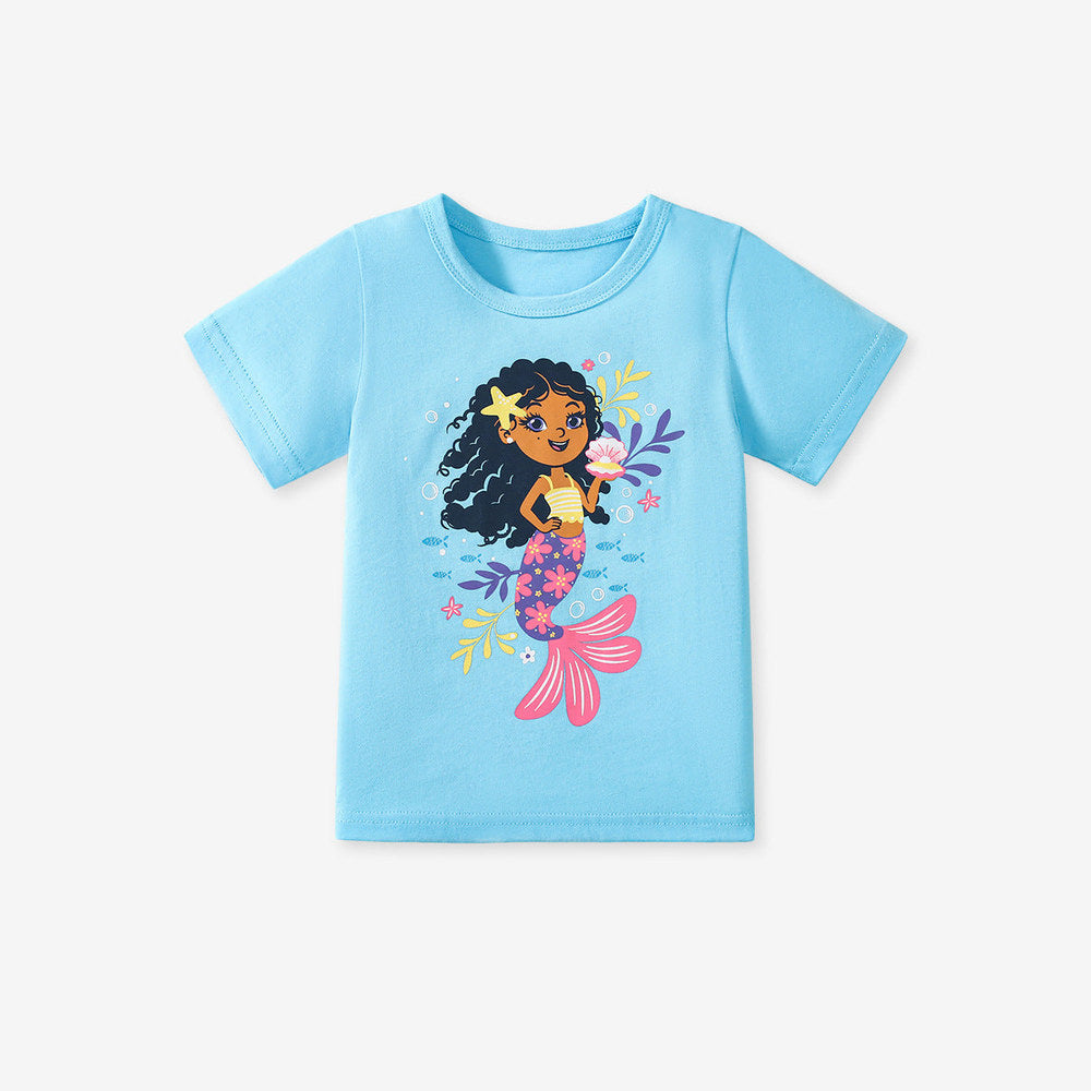 MyKids-USA® Kids’ Mermaid Cartoon Pattern Short Sleeves T-shirt in European and American Style for-2