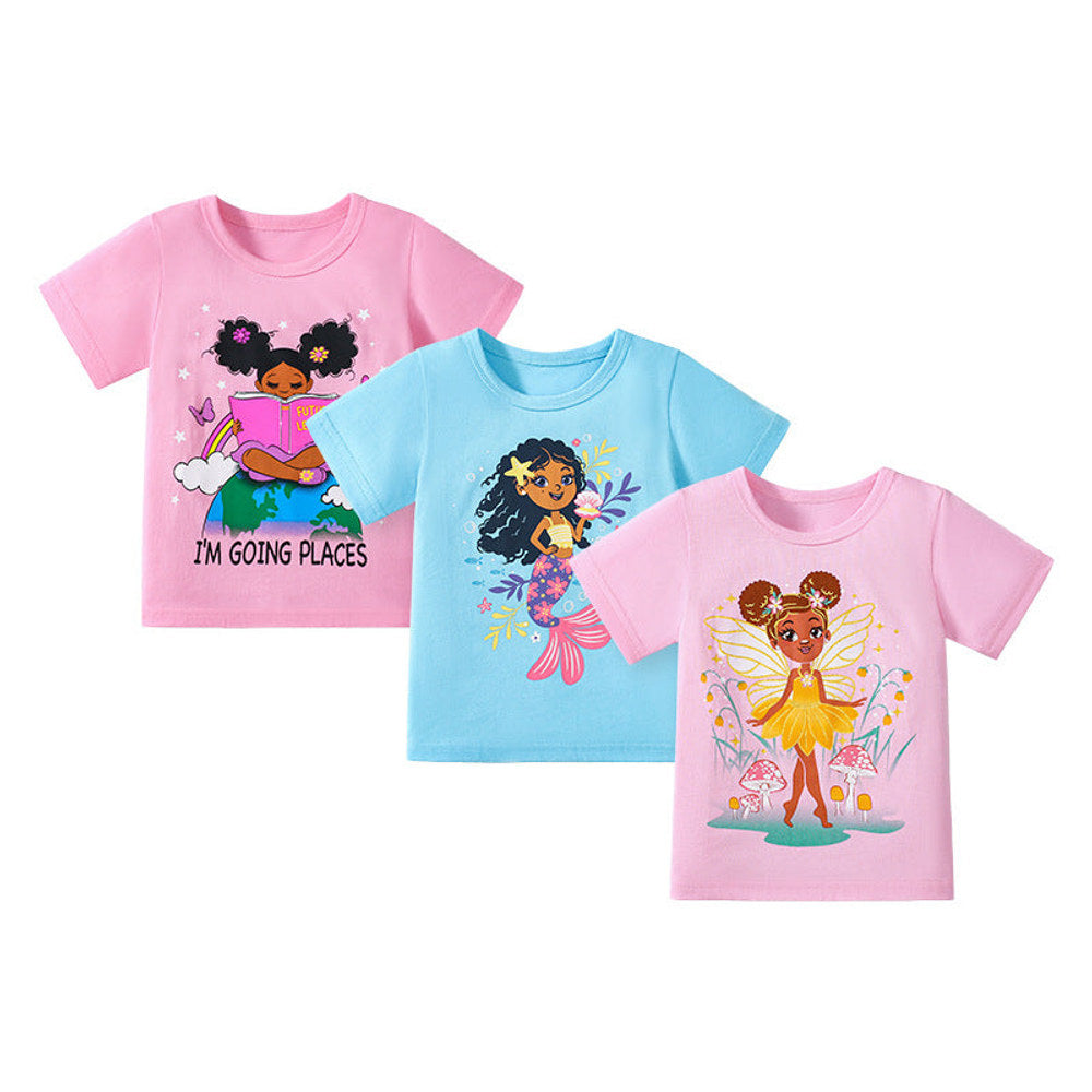 MyKids-USA® Kids’ Mermaid Cartoon Pattern Short Sleeves T-shirt in European and American Style for-0