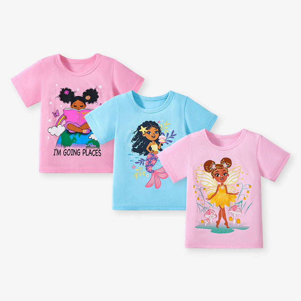 MyKids-USA® Kids’ Mermaid Cartoon Pattern Short Sleeves T-shirt in European and American Style for-4