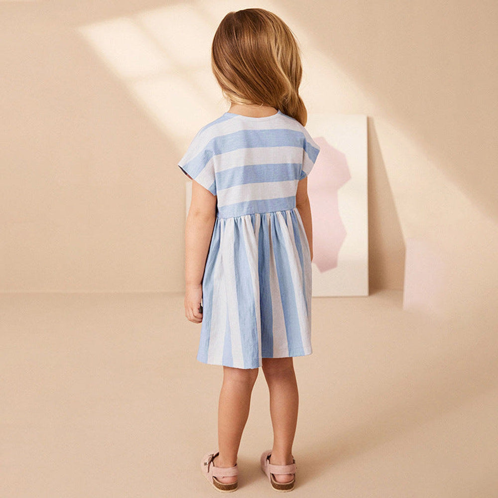 MyKids-USA® Flowers Pattern Short Sleeves Striped Dress for Stylish Girls-2