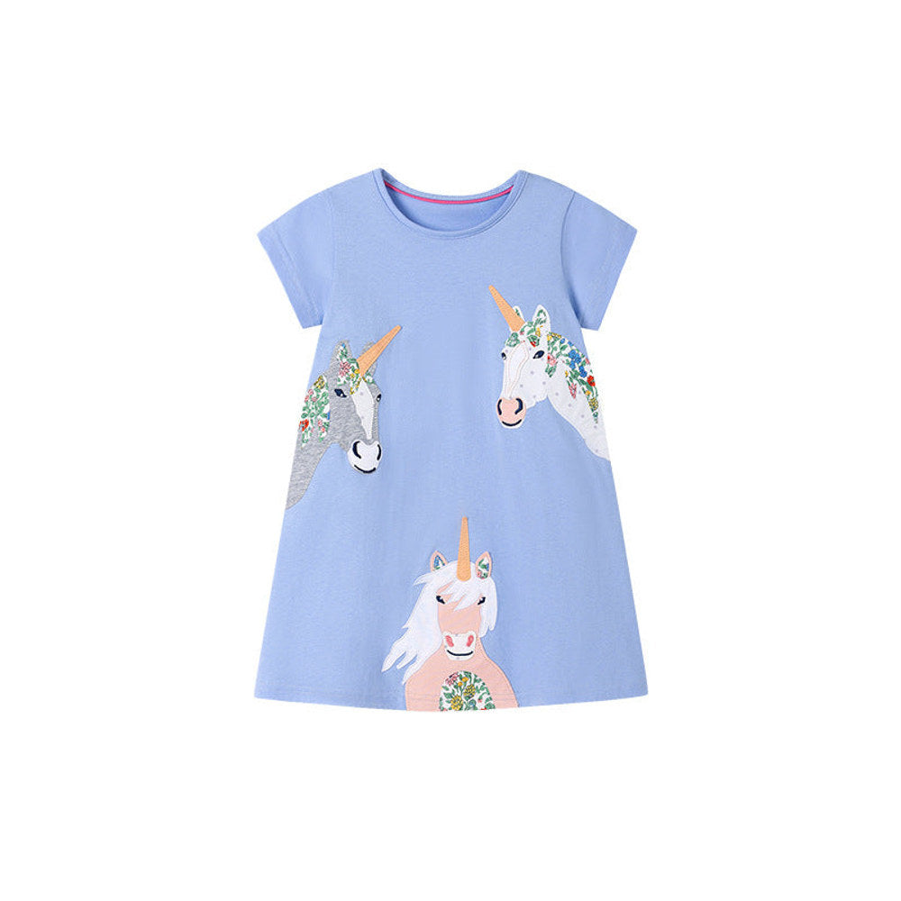 MyKids-USA® Unicorn Cartoon Pattern Short Sleeves Dress for Stylish Girls-4