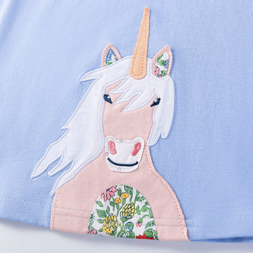 MyKids-USA® Unicorn Cartoon Pattern Short Sleeves Dress for Stylish Girls-1