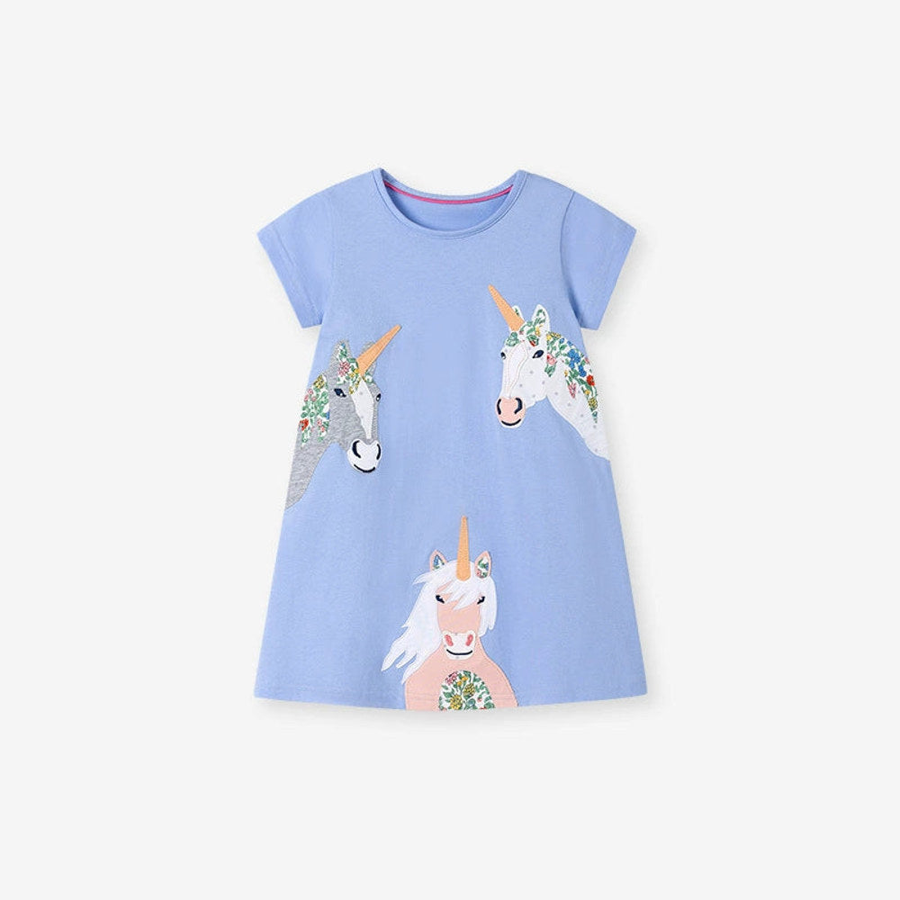 MyKids-USA® Unicorn Cartoon Pattern Short Sleeves Dress for Stylish Girls-0