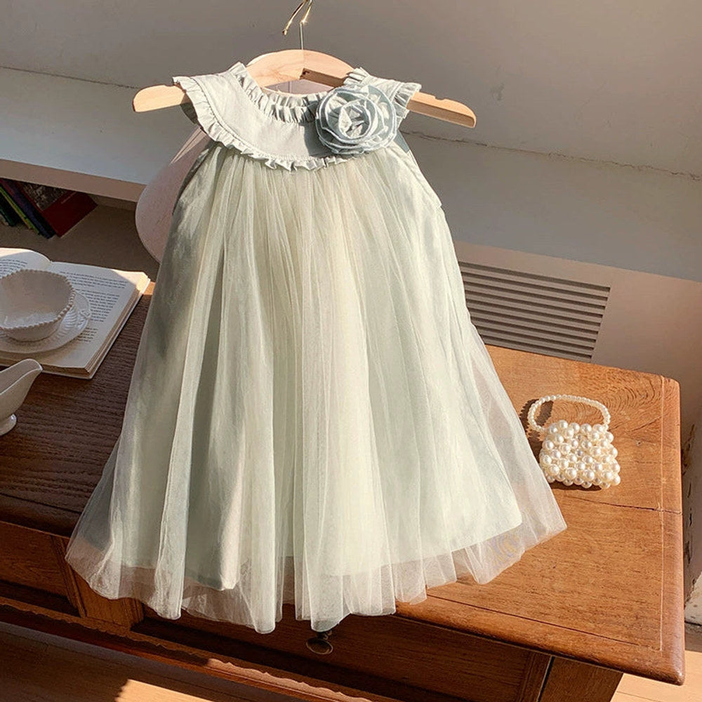 MyKids-USA® Sleeveless Solid Color Tulle Dress for Stylish Girls-1