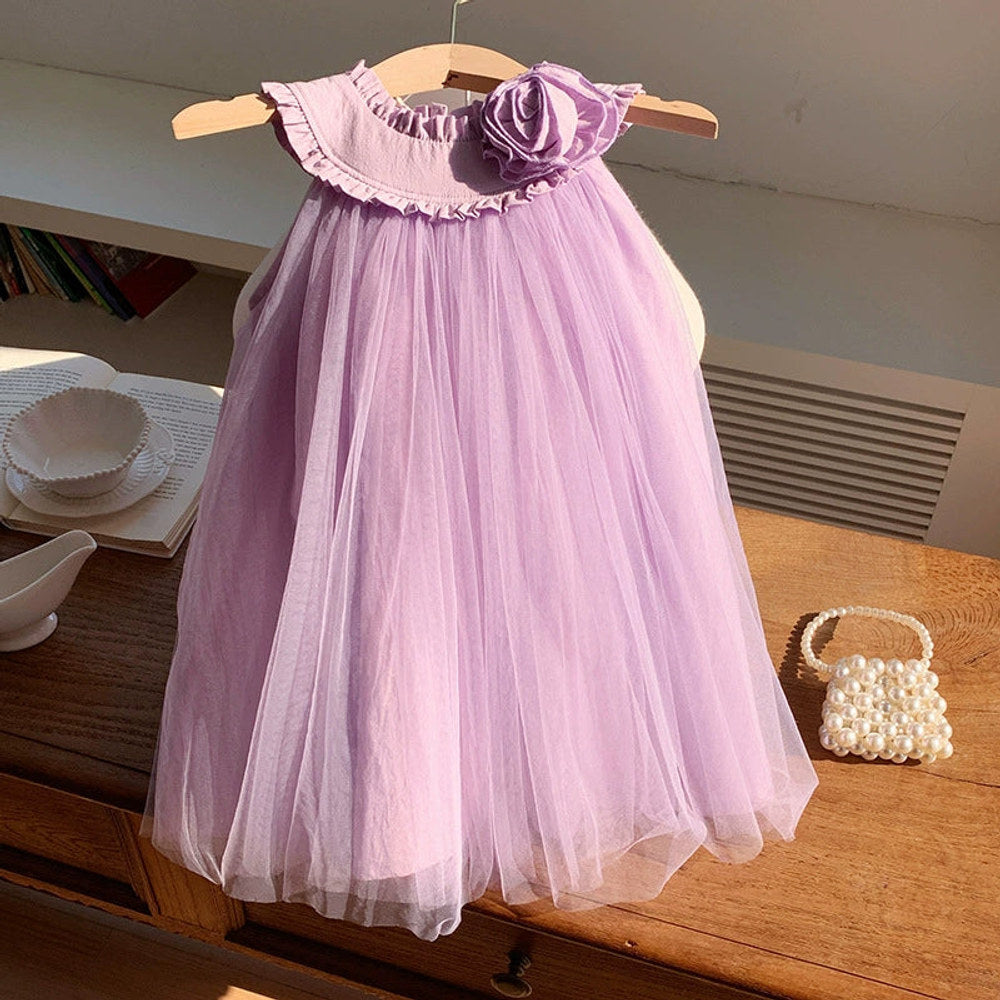 MyKids-USA® Sleeveless Solid Color Tulle Dress for Stylish Girls-3