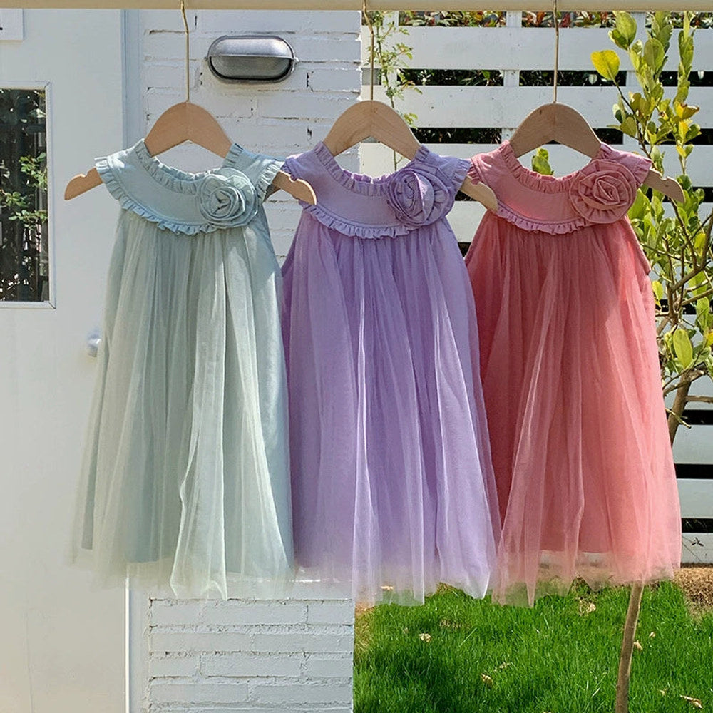 MyKids-USA® Sleeveless Solid Color Tulle Dress for Stylish Girls-0
