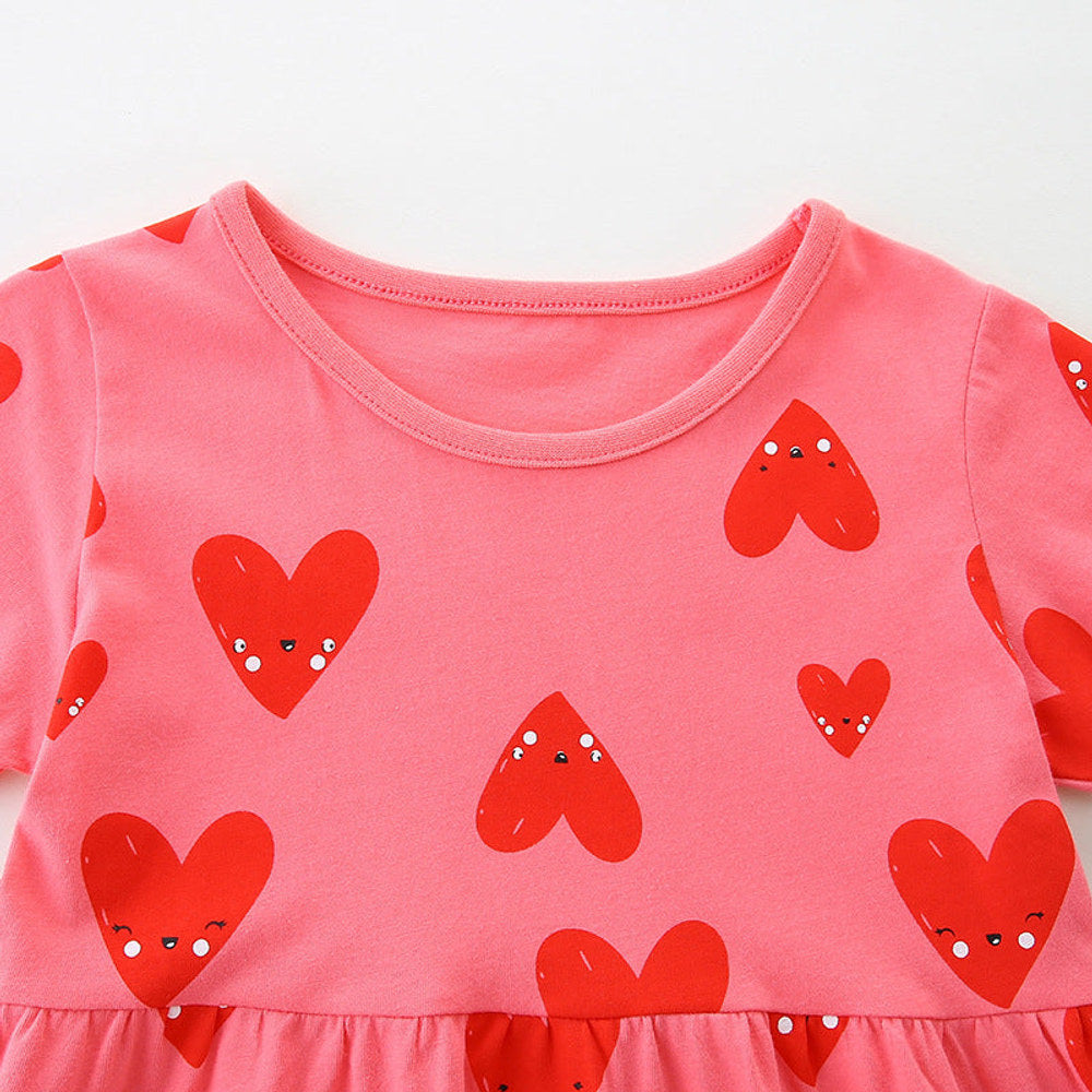 MyKids-USA® Girls Short Sleeves Red Heart Pattern Dress-2