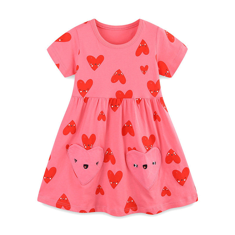 MyKids-USA® Girls Short Sleeves Red Heart Pattern Dress-0
