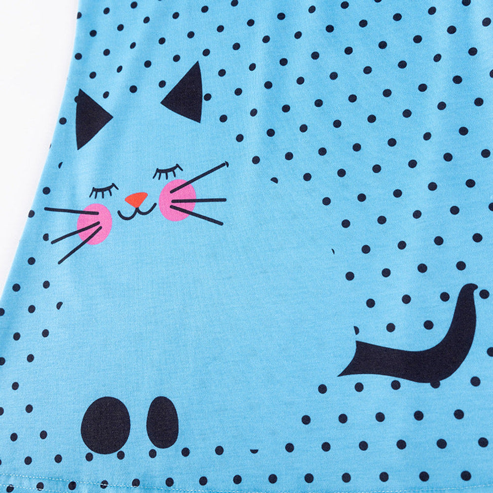 MyKids-USA® Cartoon Cat and Dots Pattern Short Sleeves Dress for Stylish Girls-1