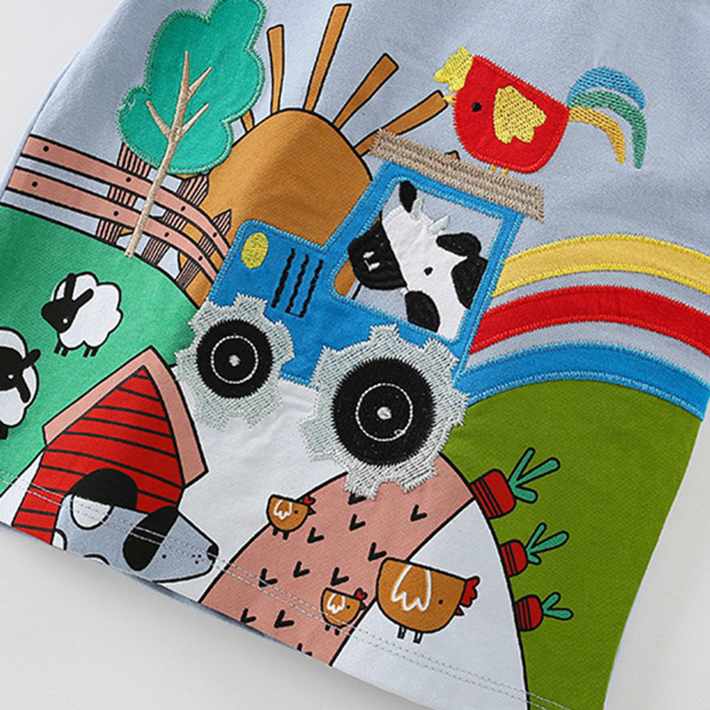 MyKids-USA® Boys’ Cartoon Animals and Farm Pattern T-shirt in European and American Style-1