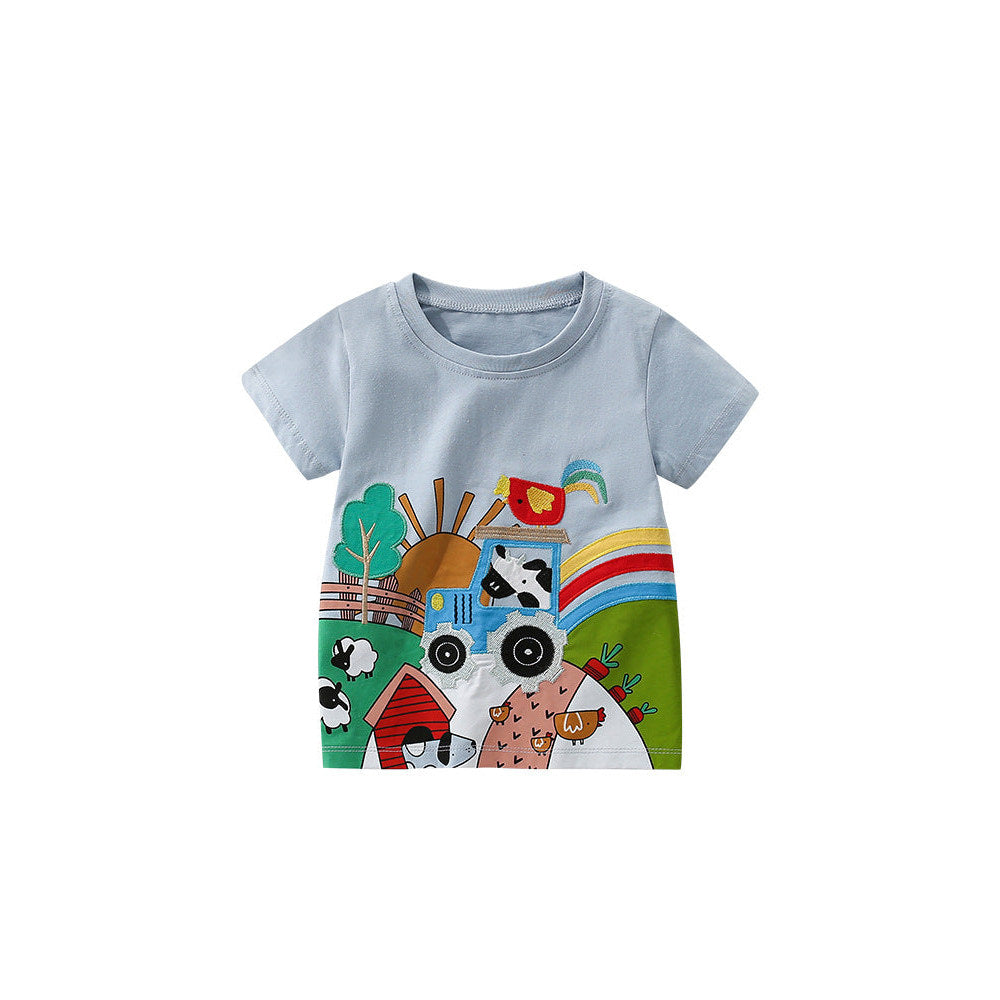 MyKids-USA® Boys’ Cartoon Animals and Farm Pattern T-shirt in European and American Style-4