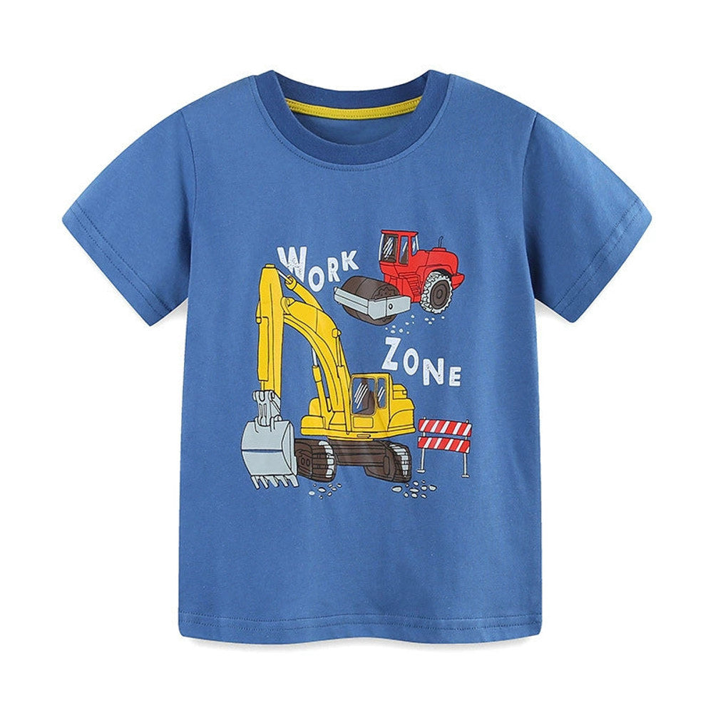 MyKids-USA® Boys’ Engineering Cars Cartoon Pattern T-shirt in European and American Style-0