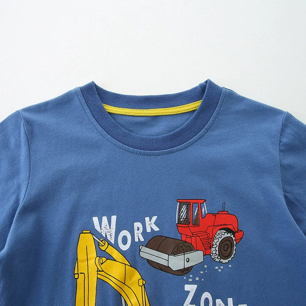 MyKids-USA® Boys’ Engineering Cars Cartoon Pattern T-shirt in European and American Style-3