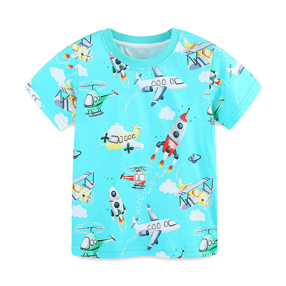 MyKids-USA® Boys’ Rockets and Plane Cartoon Pattern T-shirt in European and American Style-4