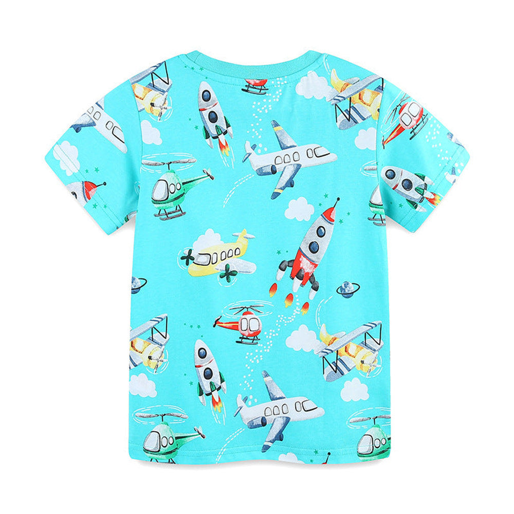 MyKids-USA® Boys’ Rockets and Plane Cartoon Pattern T-shirt in European and American Style-1