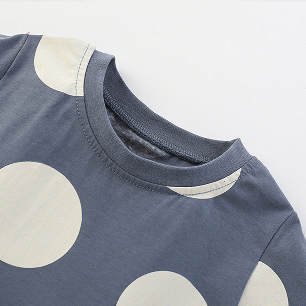 MyKids-USA® Flowers Cartoon and Polka Dots Pattern Short Sleeves Dress for Stylish Girls-2