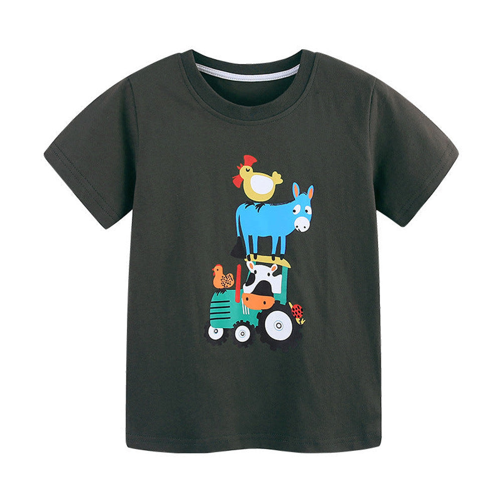 MyKids-USA® Boys’ Farm Animals Cartoon Pattern T-shirt in European and American Style-0