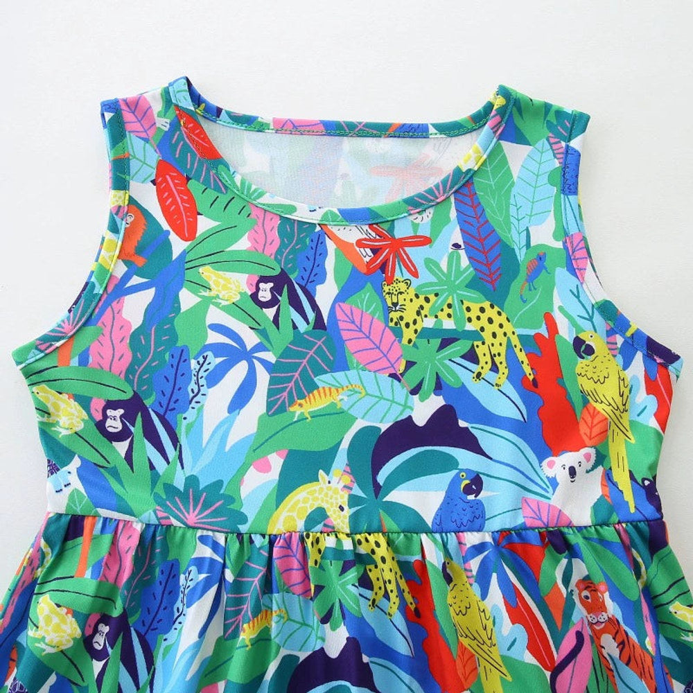 MyKids-USA® Jungle and Animals Pattern Sleeveless Dress for Stylish Girls-2