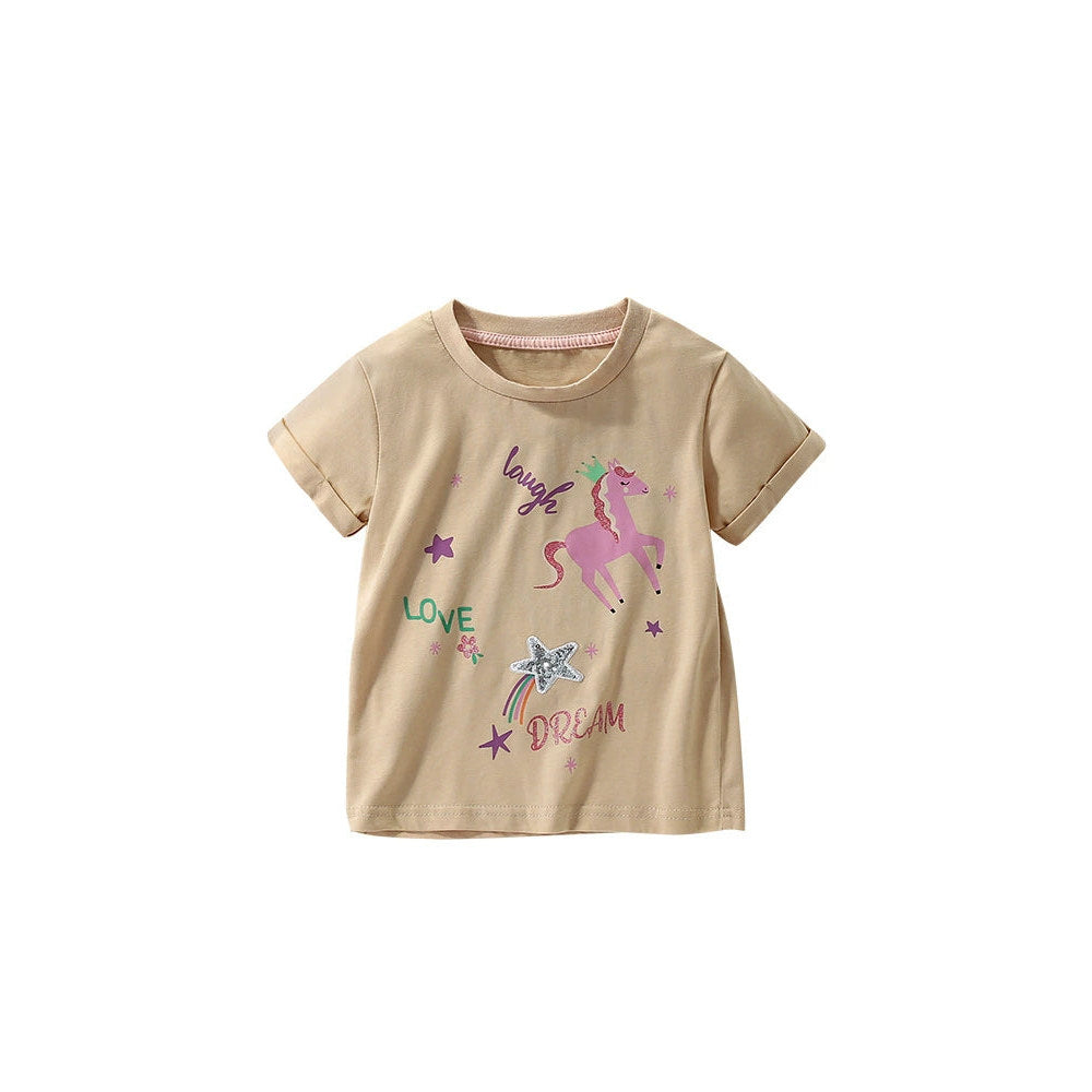 MyKids-USA® Kids’ Cartoon Horse and Letters Pattern T-shirt in European and American Style-4