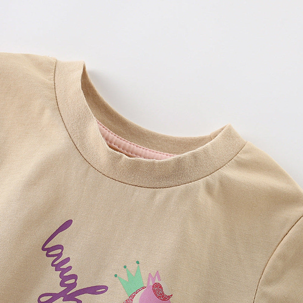 MyKids-USA® Kids’ Cartoon Horse and Letters Pattern T-shirt in European and American Style-1