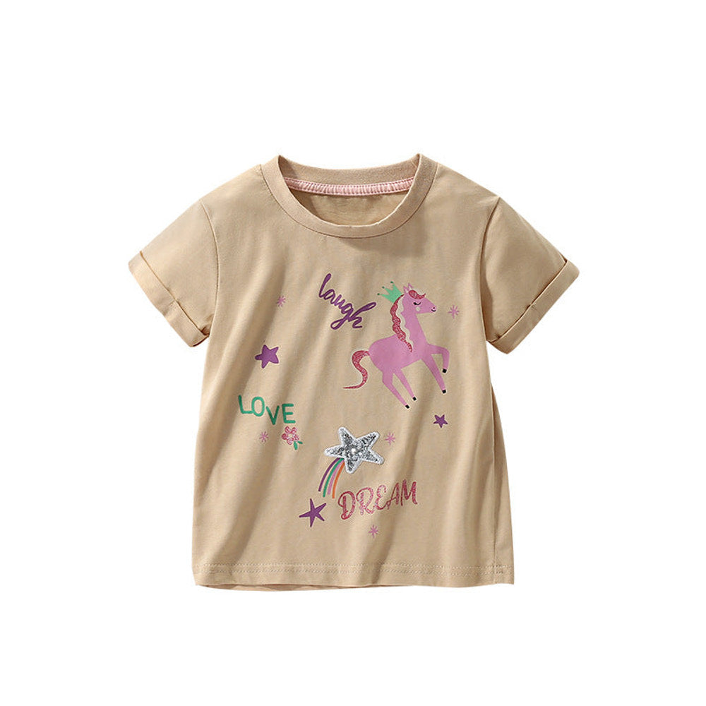 MyKids-USA® Kids’ Cartoon Horse and Letters Pattern T-shirt in European and American Style-0