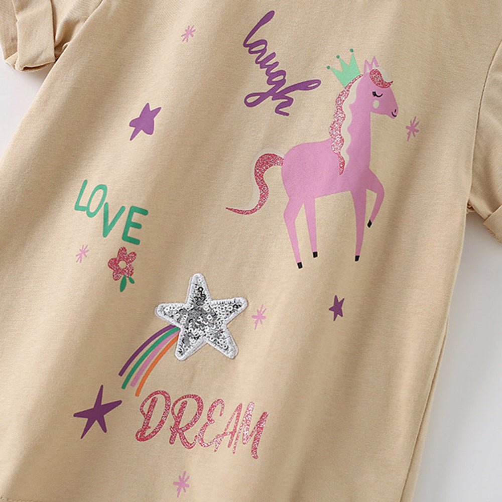 MyKids-USA® Kids’ Cartoon Horse and Letters Pattern T-shirt in European and American Style-2