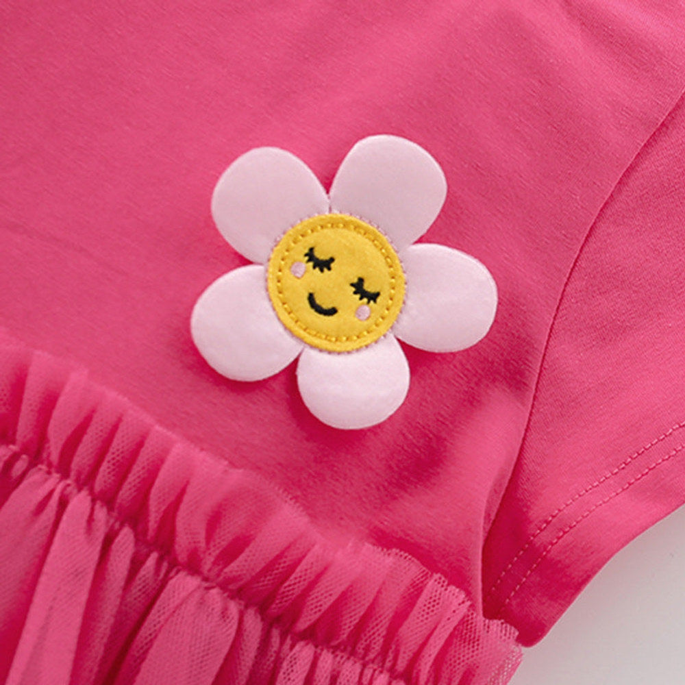 MyKids-USA® Flower Cartoon Pattern Short Sleeves Tulle Design Cute Dress for Stylish Girls-2