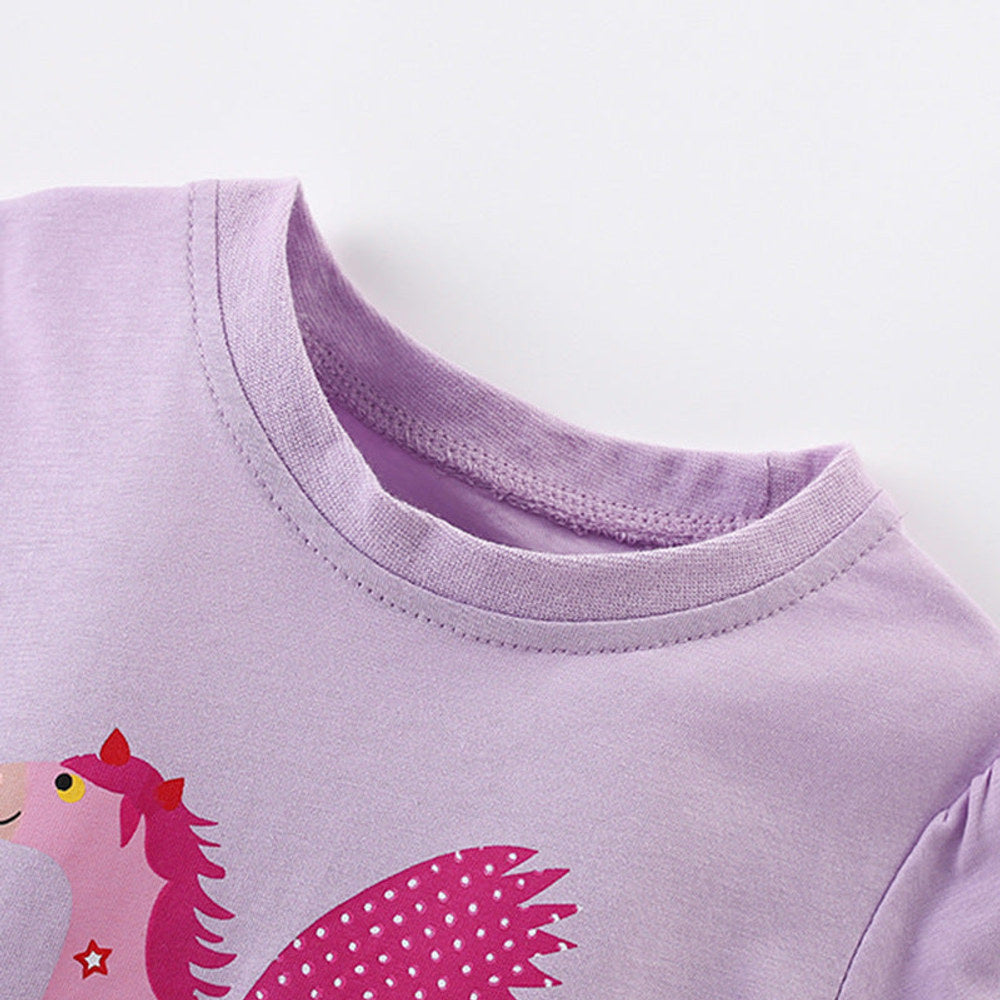 MyKids-USA® Girls’ Cartoon Horse Pattern T-shirt in European and American Style-1