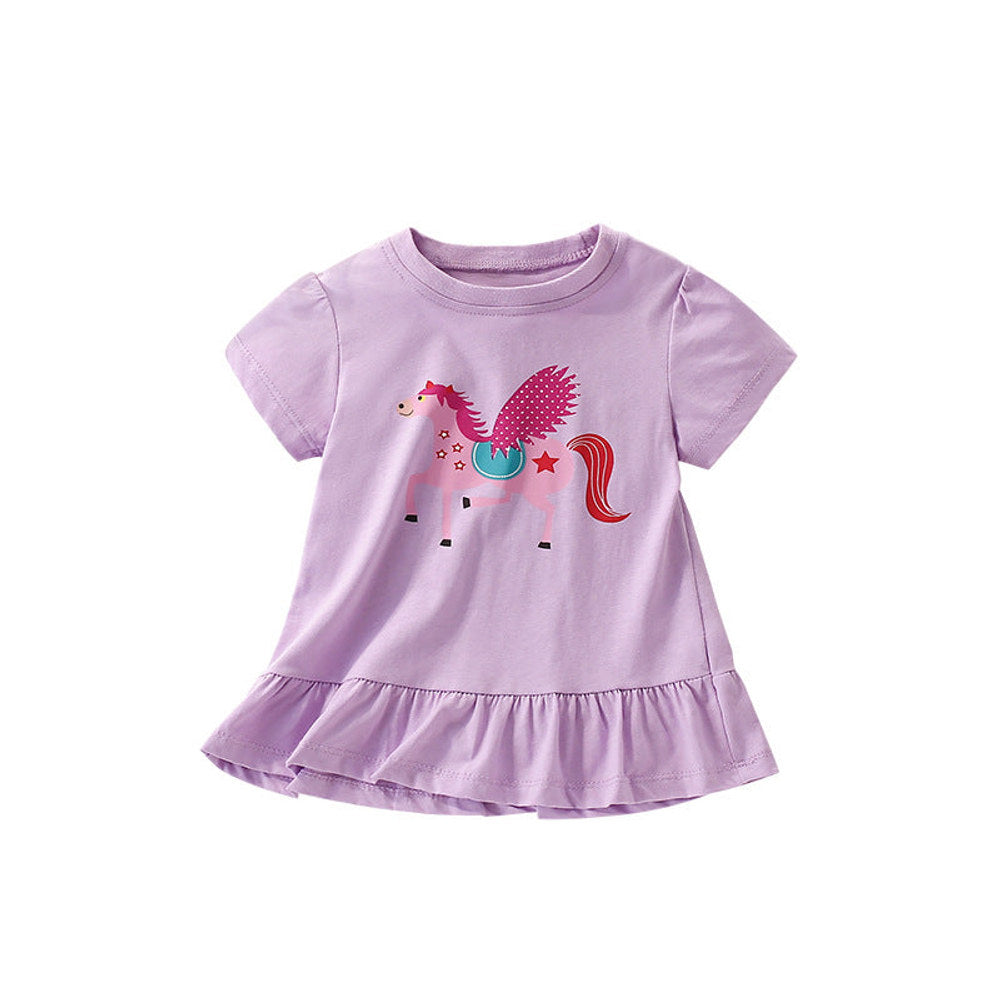 MyKids-USA® Girls’ Cartoon Horse Pattern T-shirt in European and American Style-0