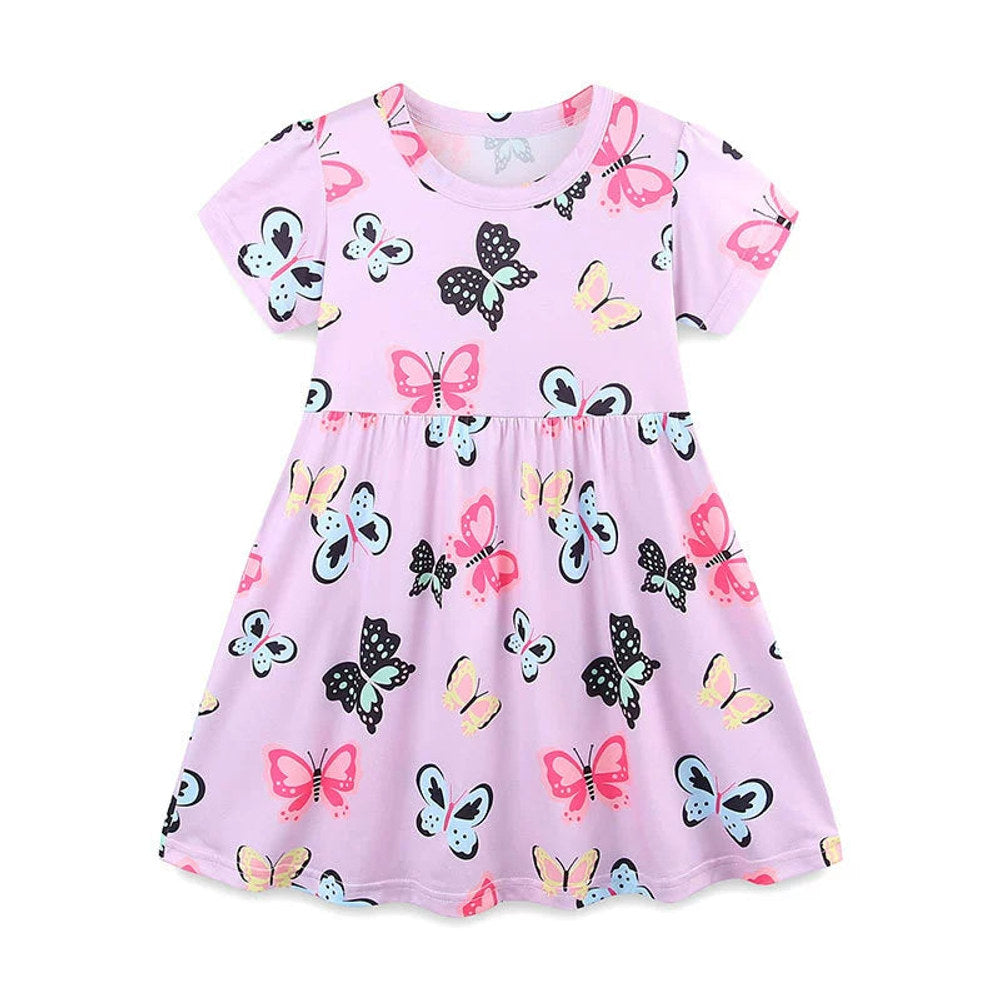 MyKids-USA® Colorful Butterfly Pattern Short Sleeves Dress for Stylish Girls-1