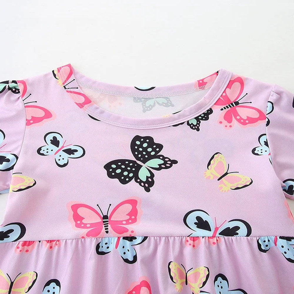 MyKids-USA® Colorful Butterfly Pattern Short Sleeves Dress for Stylish Girls-3