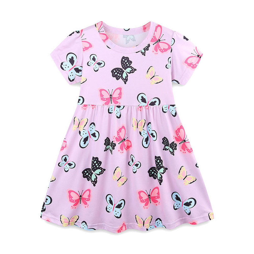 MyKids-USA® Colorful Butterfly Pattern Short Sleeves Dress for Stylish Girls-0