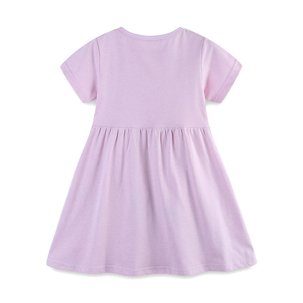 MyKids-USA® Pure Cotton Colorful Rainbow Pattern Short Sleeves Purple Dress for Stylish Girls-1