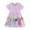 MyKids-USA® Pure Cotton Colorful Rainbow Pattern Short Sleeves Purple Dress for Stylish Girls-0