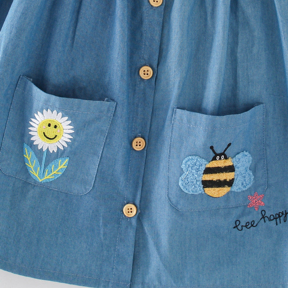MyKids-USA® Cartoon Animals and Flower Embroidered Pattern Fly Sleevels Single Breasted Dress for Stylish Girls-2