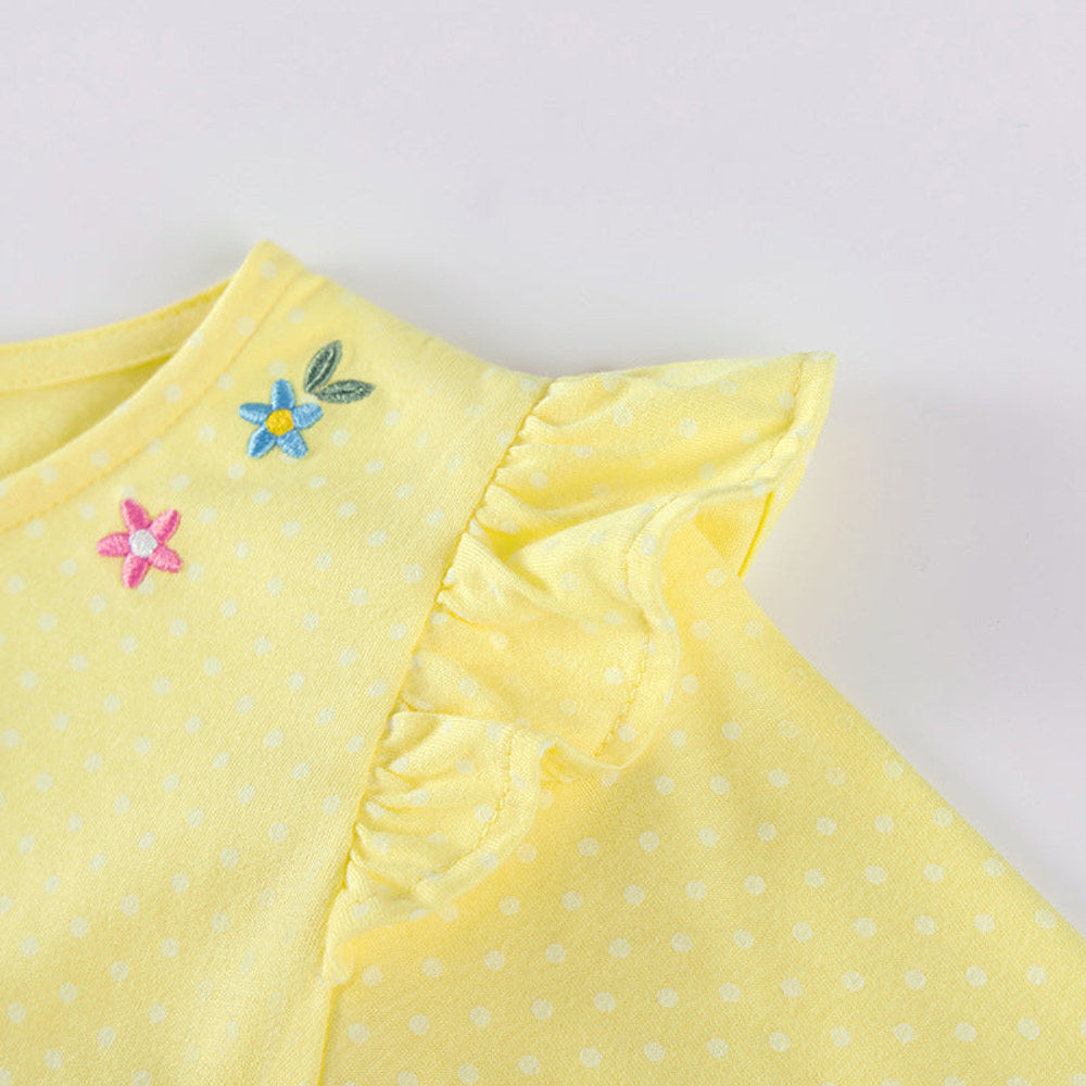 MyKids-USA® Cartoon Rabbits and Flowers Pattern Long Sleeves Crew Neck Dress for Stylish Girls-3