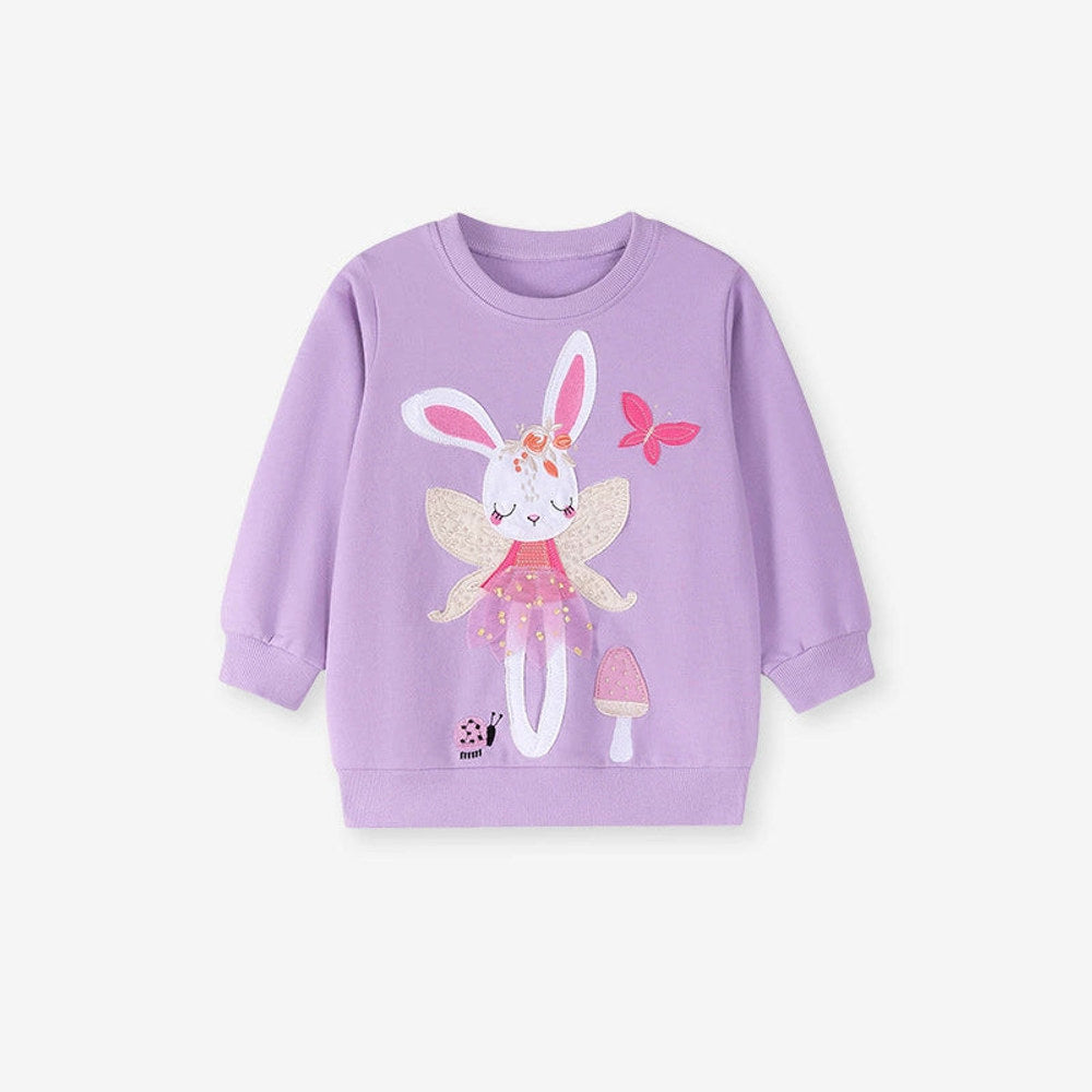 MyKids-USA® Girls Cute Rabbit Cartoon Pattern Long Sleeves Sweatshirt and Floral Pants Clothing Set-1