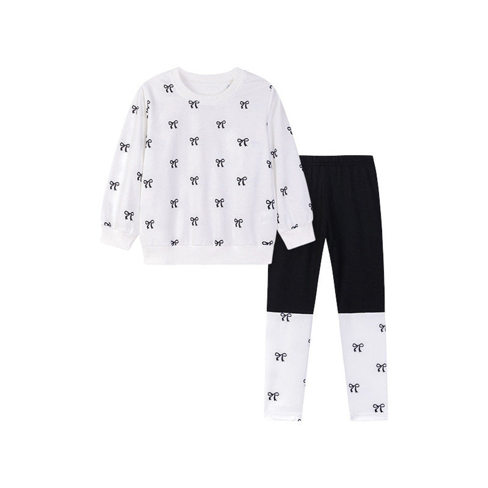 MyKids-USA® Girls Butterfly-bows Pattern Long Sleeves Top and Color Patchwork Pants Clothing Set-0