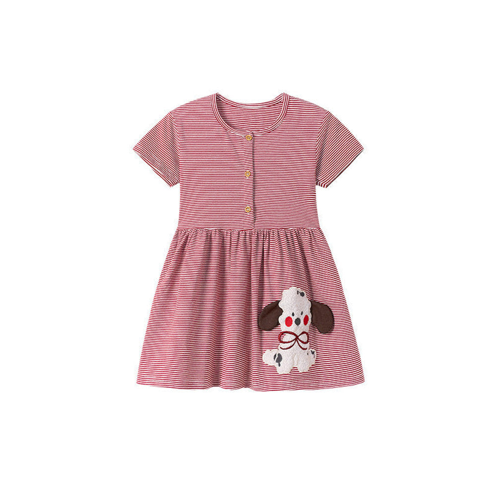 MyKids-USA® Puppy and Striped Pattern Short Sleeves Dress for Stylish Girls-0
